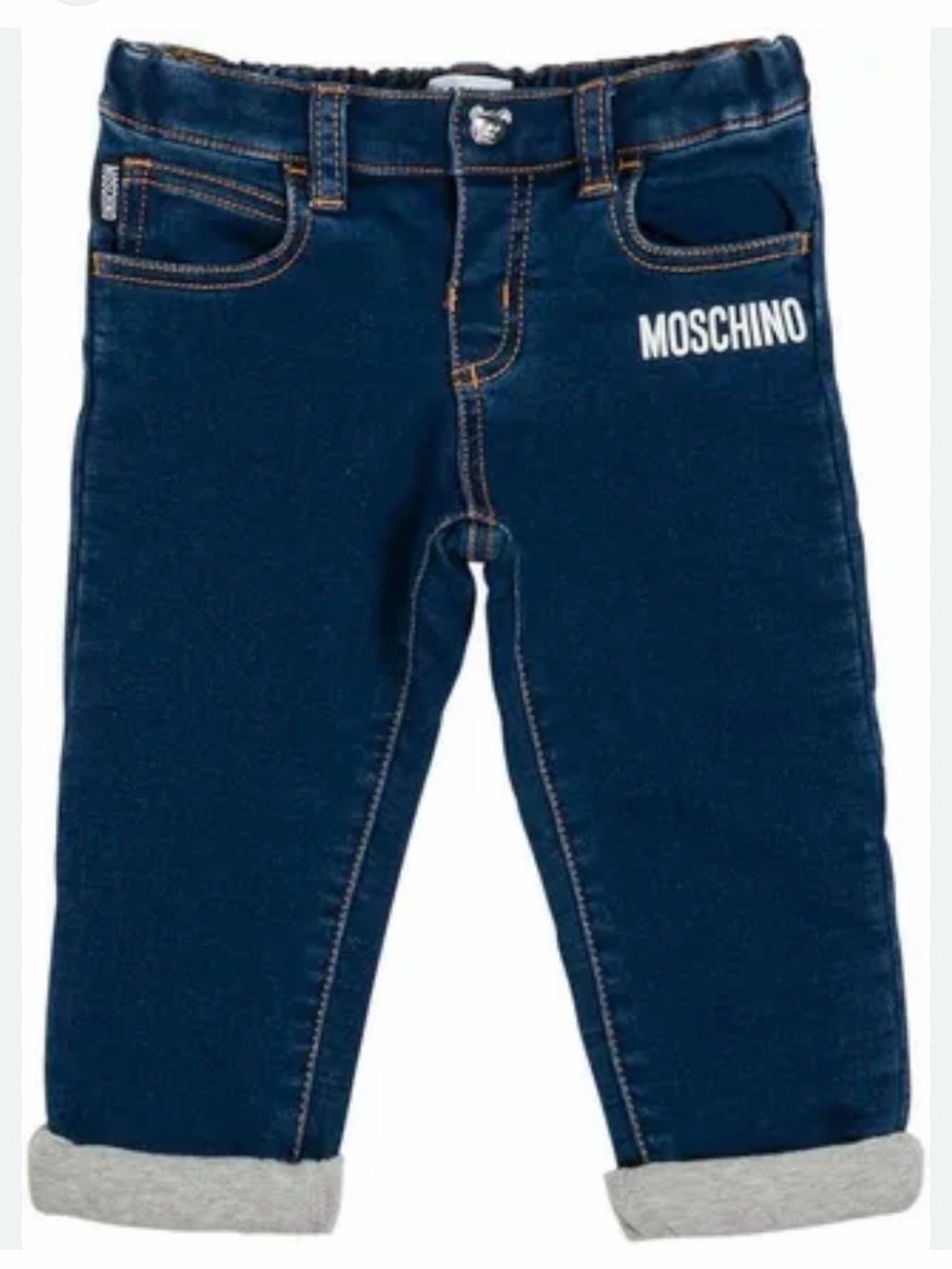 Moschino Kids Dark Blue Denim Jogger Jeans with Rolled Cuffs stretchy